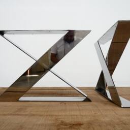 "Chrome Bench Legs , 15"" H X 21"" W X-Frame Wide Flat Stainless Steel Coffee Table Customizable Height 12"" - 16" - thumbnail 3