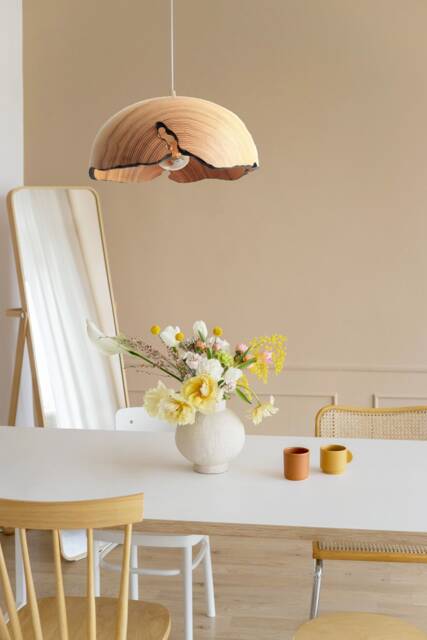 Wood Chandelier, Handmade Farmhouse Lighting, Dining Room Lamp, Natural Live Edge - image 1