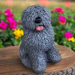 Concrete Shaggy Dog Statue Stone Old English Sheepdog Figurine Fluffy Bobtail Sculpture Outdoor Garden Ornament Bearded Collie Decor Gift - thumbnail 1