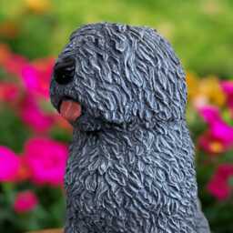Concrete Shaggy Dog Statue Stone Old English Sheepdog Figurine Fluffy Bobtail Sculpture Outdoor Garden Ornament Bearded Collie Decor Gift - thumbnail 4