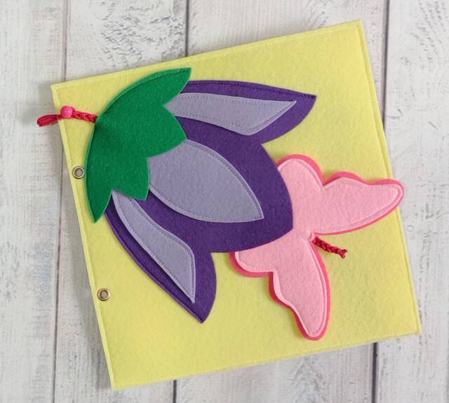 Felt Quiet Book Page Butterfly Hiding in Flower, Travel Toy - image 1