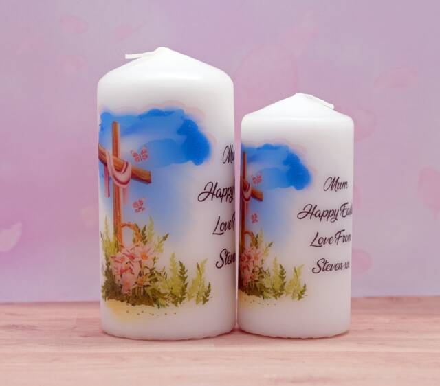 Personalised Easter Candle With Cross Image - Wife Gran Husband Grandad Friend Teacher Gift - image 1