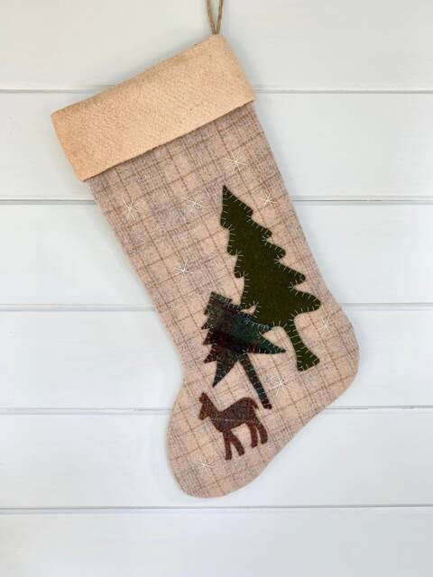 Personalized Wool Christmas Stocking Rustic Deer Cabin Decor - image 1