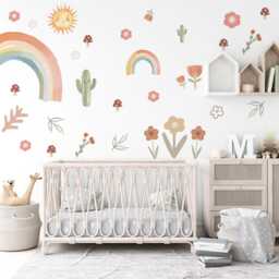 Boho Rainbow Wall Decals, Nursery Stickers, Cactus Decor, Retro Floral Peel & Stick Decor - thumbnail 2
