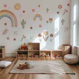 Boho Rainbow Wall Decals, Nursery Stickers, Cactus Decor, Retro Floral Peel & Stick Decor - thumbnail 3