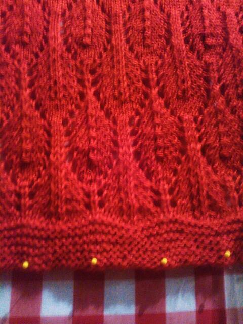 Red Autumn Leaves Handmade Hand -Knitted Worsted Weight Baby Afghan, Blanket Or Lap - image 1