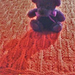 Red Autumn Leaves Handmade Hand -Knitted Worsted Weight Baby Afghan, Blanket Or Lap - thumbnail 3