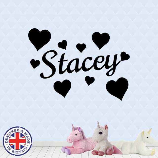 Personalised Name Custom Vinyl Sticker Hearts Wall Art Boys Girls Kids Bedroom - image 1