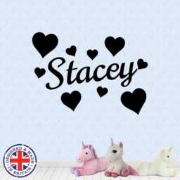 Personalised Name Custom Vinyl Sticker Hearts Wall Art Boys Girls Kids Bedroom - thumbnail 1