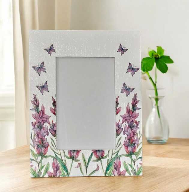Lavender & Butterflies, Photo Frame, Floral Wooden Picture Mothers Day Gift, Home Decor - image 1