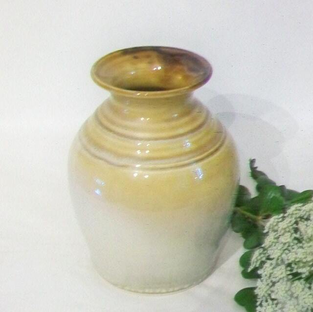Handmade Carmel Cream Vase Wheel Thrown Porcelain Decor - image 1