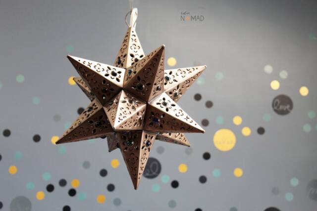 Dark Bronze Moravian Metal Pierced Star Pendant Light Fixture With Colorful Glass Marbles - image 1