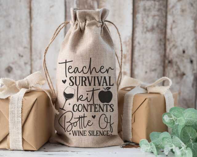 Teacher Bottle Bag, Gift End Of Term Gift, Best Teacher, Teaching Assistant, Thank You Wine Bag - image 1