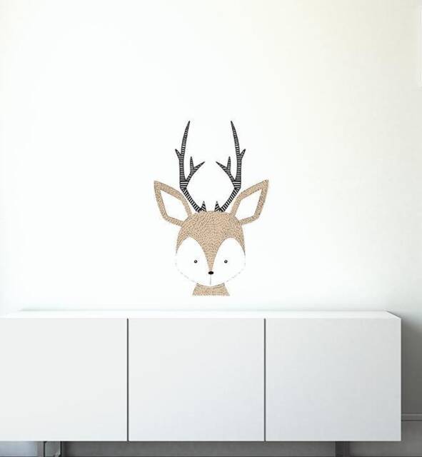 Fuzzy Deer Face Wall Sticker Decal - Kids Stickers, Animals Childrens Decals, Art, Room, Girl, Boy