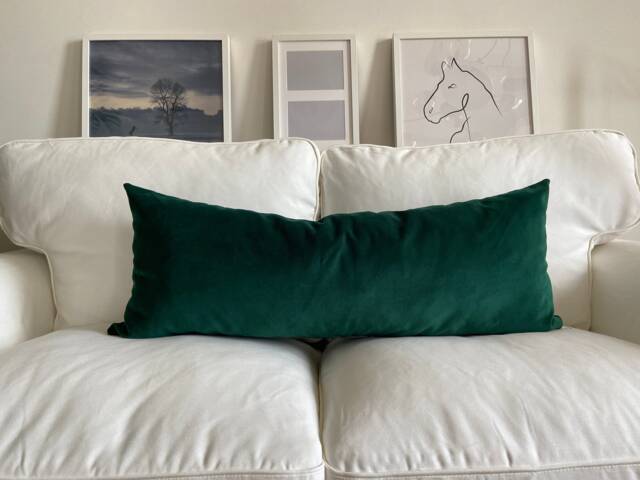 Emerald Velvet Body Pillow Cover Dark Green Lumbar - 12x36 - image 1