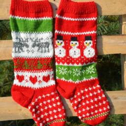 Hand Knitted Christmas Stockings, Home Decor, Personalized Christams Stocking With Dears & Snowmen - thumbnail 4