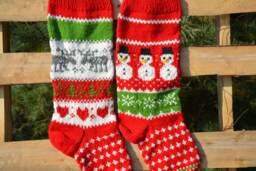 Hand Knitted Christmas Stockings, Home Decor, Personalized Christams Stocking With Dears & Snowmen - thumbnail 1