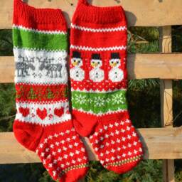 Hand Knitted Christmas Stockings, Home Decor, Personalized Christams Stocking With Dears & Snowmen - thumbnail 2