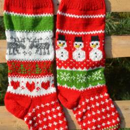 Hand Knitted Christmas Stockings, Home Decor, Personalized Christams Stocking With Dears & Snowmen - thumbnail 3
