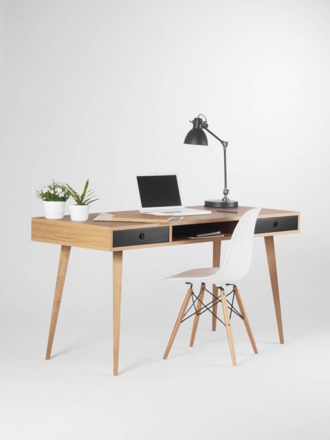 Modern Oak Desk With Black Drawers - Mid-Century Scandinavian Computer Table - image 1