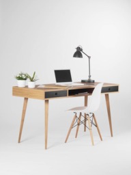 Modern Oak Desk With Black Drawers - Mid-Century Scandinavian Computer Table