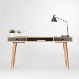 Modern Oak Desk With Black Drawers - Mid-Century Scandinavian Computer Table - thumbnail 3
