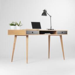 Modern Oak Desk With Black Drawers - Mid-Century Scandinavian Computer Table - thumbnail 2