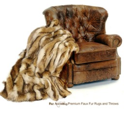 Luxury Faux Fur Throw Blanket - Golden Ivory Coyote Stripe, Minky Lining