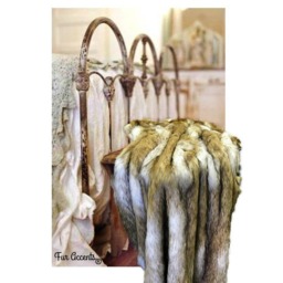 Luxury Faux Fur Throw Blanket - Golden Ivory Coyote Stripe, Minky Lining - thumbnail 2