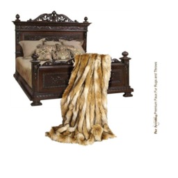 Luxury Faux Fur Throw Blanket - Golden Ivory Coyote Stripe, Minky Lining - thumbnail 3