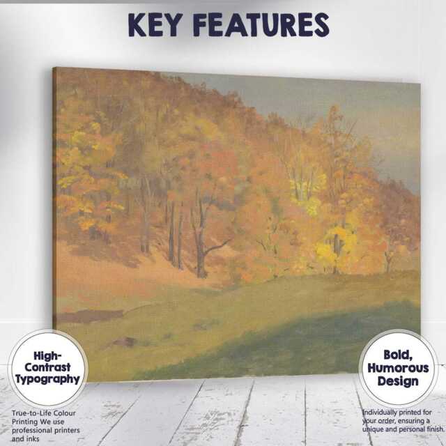 Golden Autumn Forest Hillside Landscape Painting Canvas Wall Art Print Decor Picture Ready To Hang - image 1