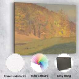 Golden Autumn Forest Hillside Landscape Painting Canvas Wall Art Print Decor Picture Ready To Hang - thumbnail 2