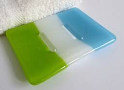 Fused Glass Soap Dish in Cyan Blue, White & Spring Green By Bprdesigns
