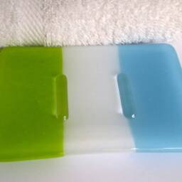 Fused Glass Soap Dish in Cyan Blue, White & Spring Green By Bprdesigns - thumbnail 2