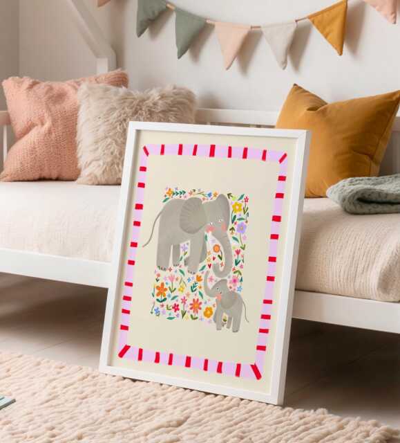 Enid Elephant Print Colorful Nursery Art, Kids Room Decor - image 1