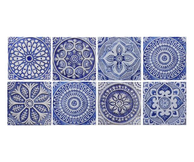 8 Wall Hanging Art With Mixing Designs For Home Decor, Outdoor Art, Spanish Style, Mosaic Tiles, Ceramic Tiles 30cm Blue&white - image 1