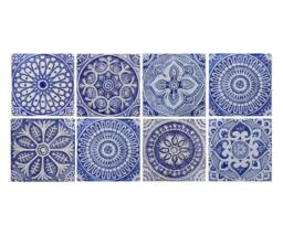 8 Wall Hanging Art With Mixing Designs For Home Decor, Outdoor Art, Spanish Style, Mosaic Tiles, Ceramic Tiles 30cm Blue&white - thumbnail 1