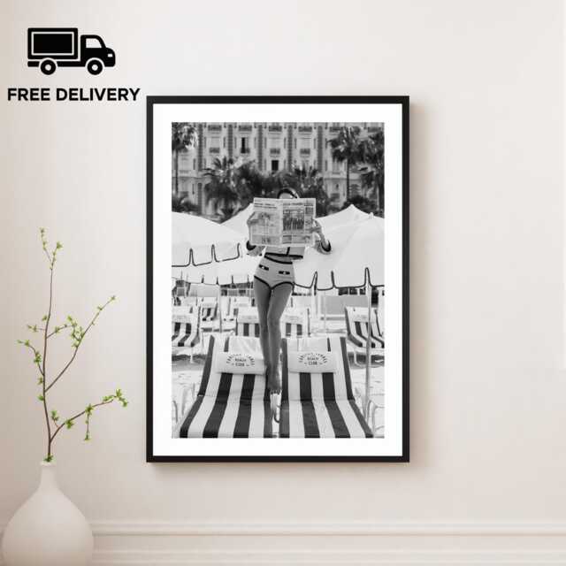 Vintage Woman Reading Newspaper Print, Luxury Fashion, Fine Art Photography Wall Art, Museum Quality Classic Black & White Poster - image 1