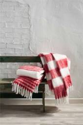 Personalized Red & White Throws Blanket, Monogram Embroidered Blankets, Wedding Gift, Cotton Lap Custom Couch Throw - thumbnail 2