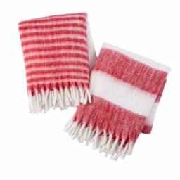 Personalized Red & White Throws Blanket, Monogram Embroidered Blankets, Wedding Gift, Cotton Lap Custom Couch Throw - thumbnail 3