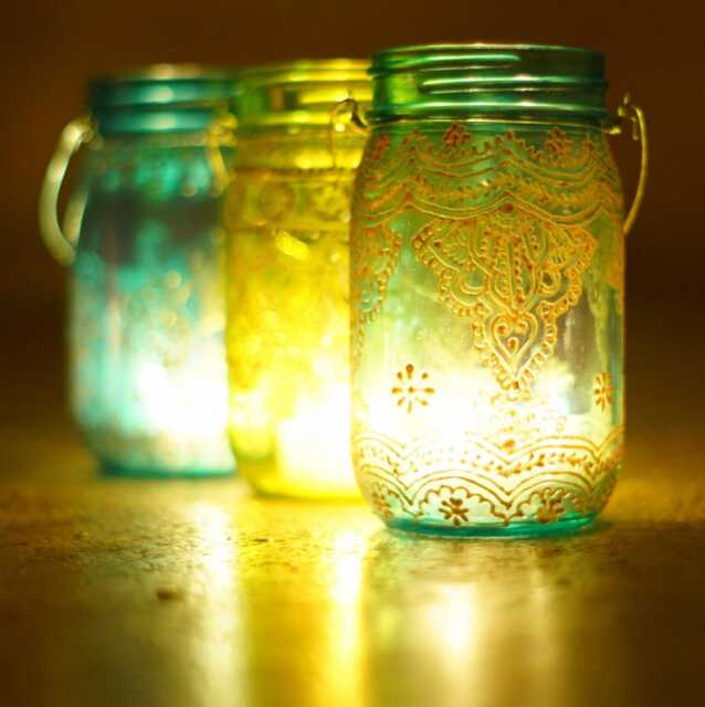 Hand Painted Moroccan Lantern, Boho Candle Holder, Garden & Porch Decor - image 1