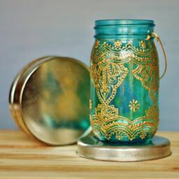 Hand Painted Moroccan Lantern, Boho Candle Holder, Garden & Porch Decor - thumbnail 2