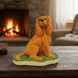 Handcrafted Ruby Cavalier King Charles Spaniel Figurine Gift, Fine Sculpted Detail, Lifelike Features - thumbnail 1