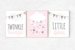 Pink & Gray Nursery Decor Twinkle Star Prints, Girls Room Wall Art - thumbnail 1