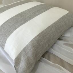 Grey & White Wide Striped Natural Linen, 16x16 To 30x30 Decorative Throw Pillow Cover, Reversible, Invisible Zipper Closure - thumbnail 3