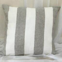 Grey & White Wide Striped Natural Linen, 16x16 To 30x30 Decorative Throw Pillow Cover, Reversible, Invisible Zipper Closure - thumbnail 2