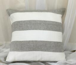 Grey & White Wide Striped Natural Linen, 16x16 To 30x30 Decorative Throw Pillow Cover, Reversible, Invisible Zipper Closure