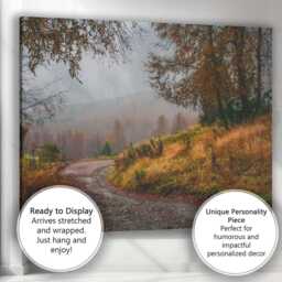 Autumn Country Lane Misty Rural Woodland Landscape Canvas Wall Art Print Decor Picture Ready To Hang - thumbnail 3
