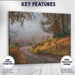 Autumn Country Lane Misty Rural Woodland Landscape Canvas Wall Art Print Decor Picture Ready To Hang - thumbnail 1