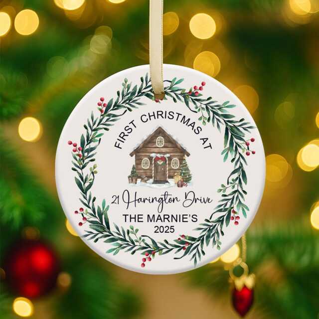 Personalized First Christmas At New Home Ornament, House Ceramic Keepsake, Family Housewarming Gift For Friend Xmas Tree D??cor - image 1